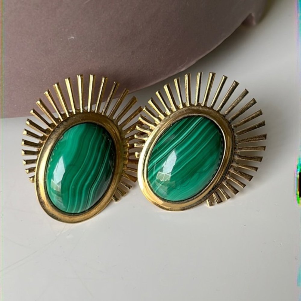 Malachite golden earrings